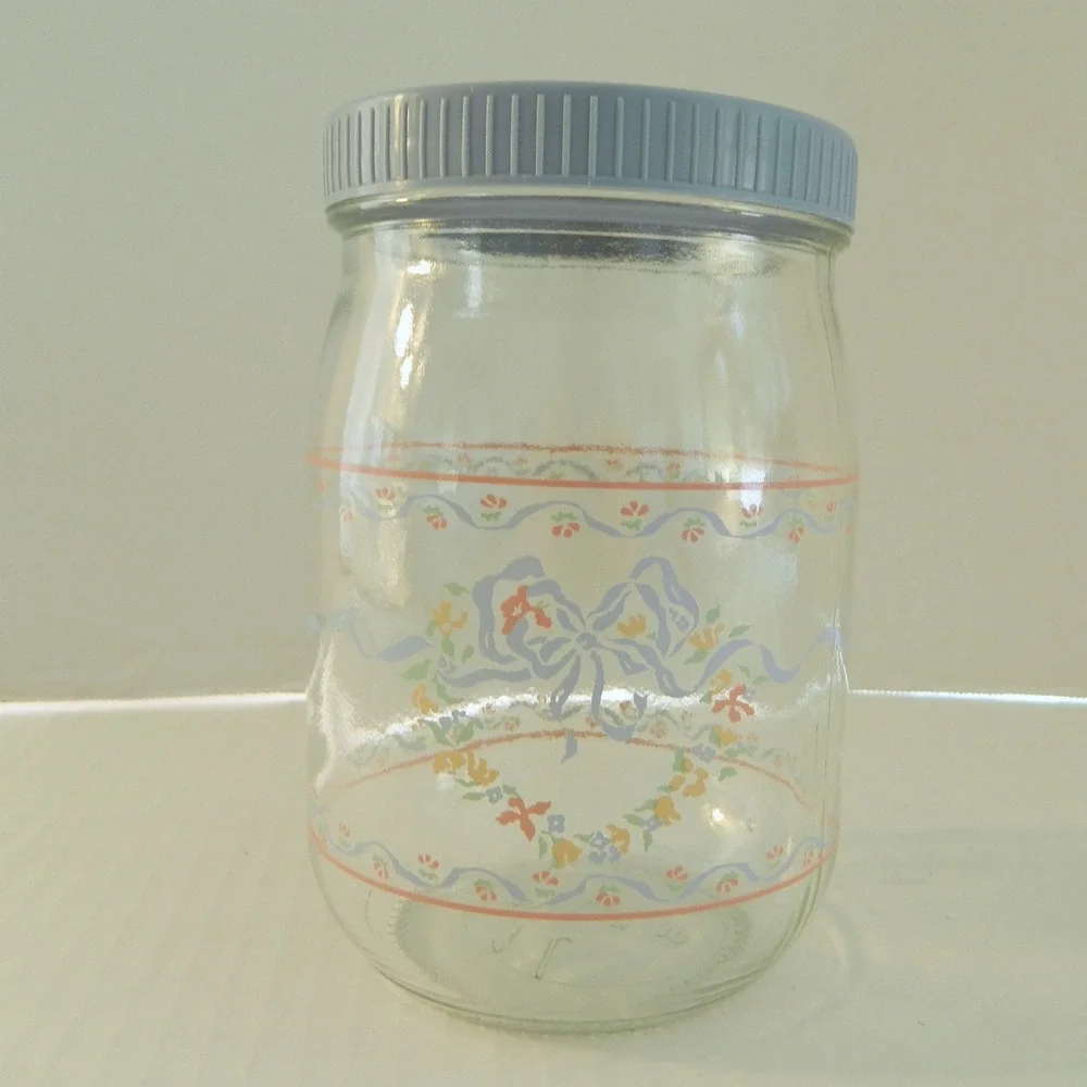 Luminarc Made in France Glass Jar 1 Liter Clear Cottagecore Heart Bow Retro